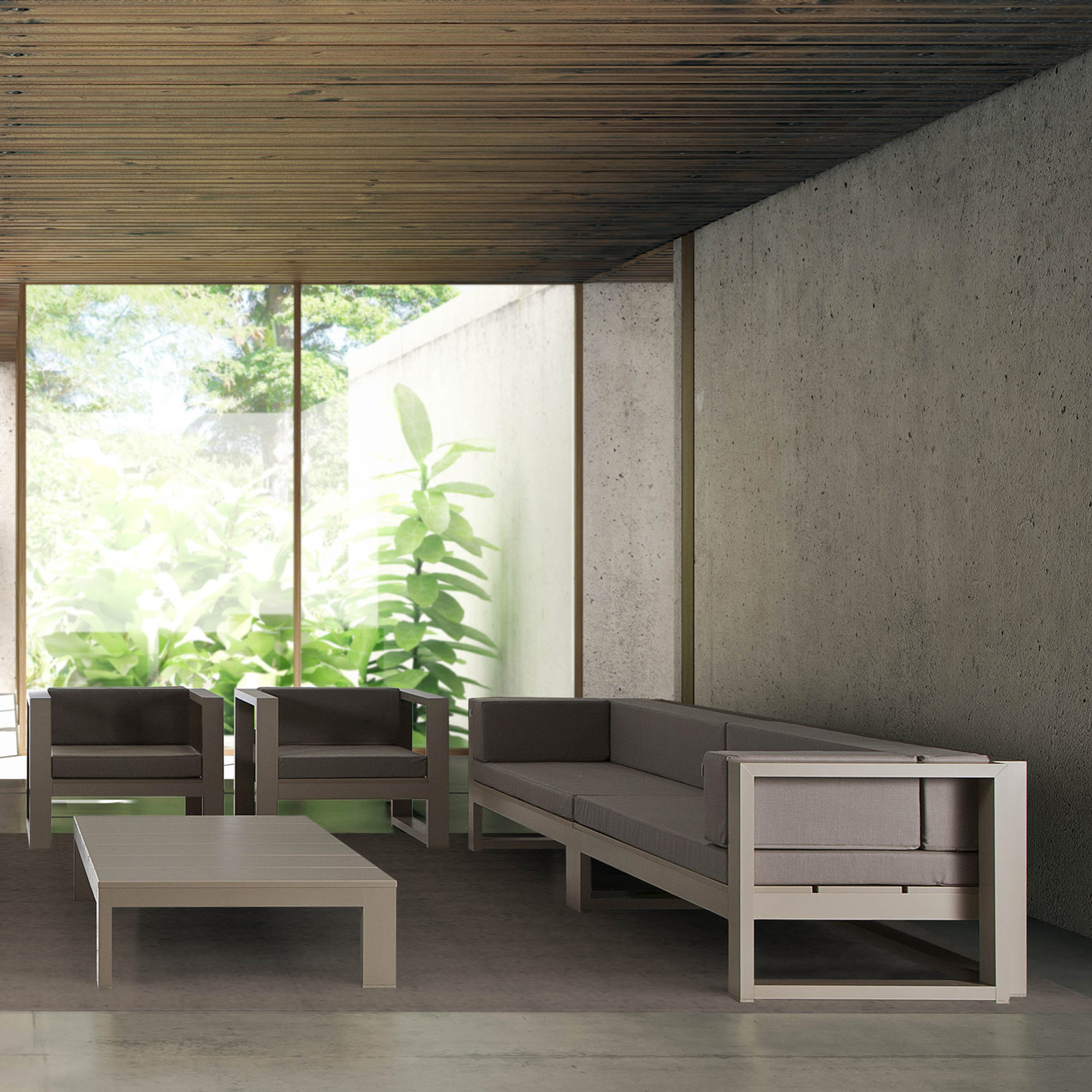 Na Xemena havemøbler loungesæt og sofa passer til den enkle indretning indenfor fra Gitz Design og Gandia Blasco